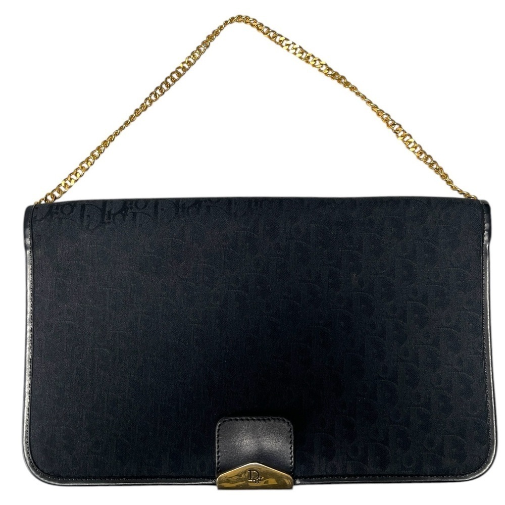 Christian Dior Vintage Oblique Trotter Chain Shoulder Bag Black Canvas Gold - Picture 6 of 16